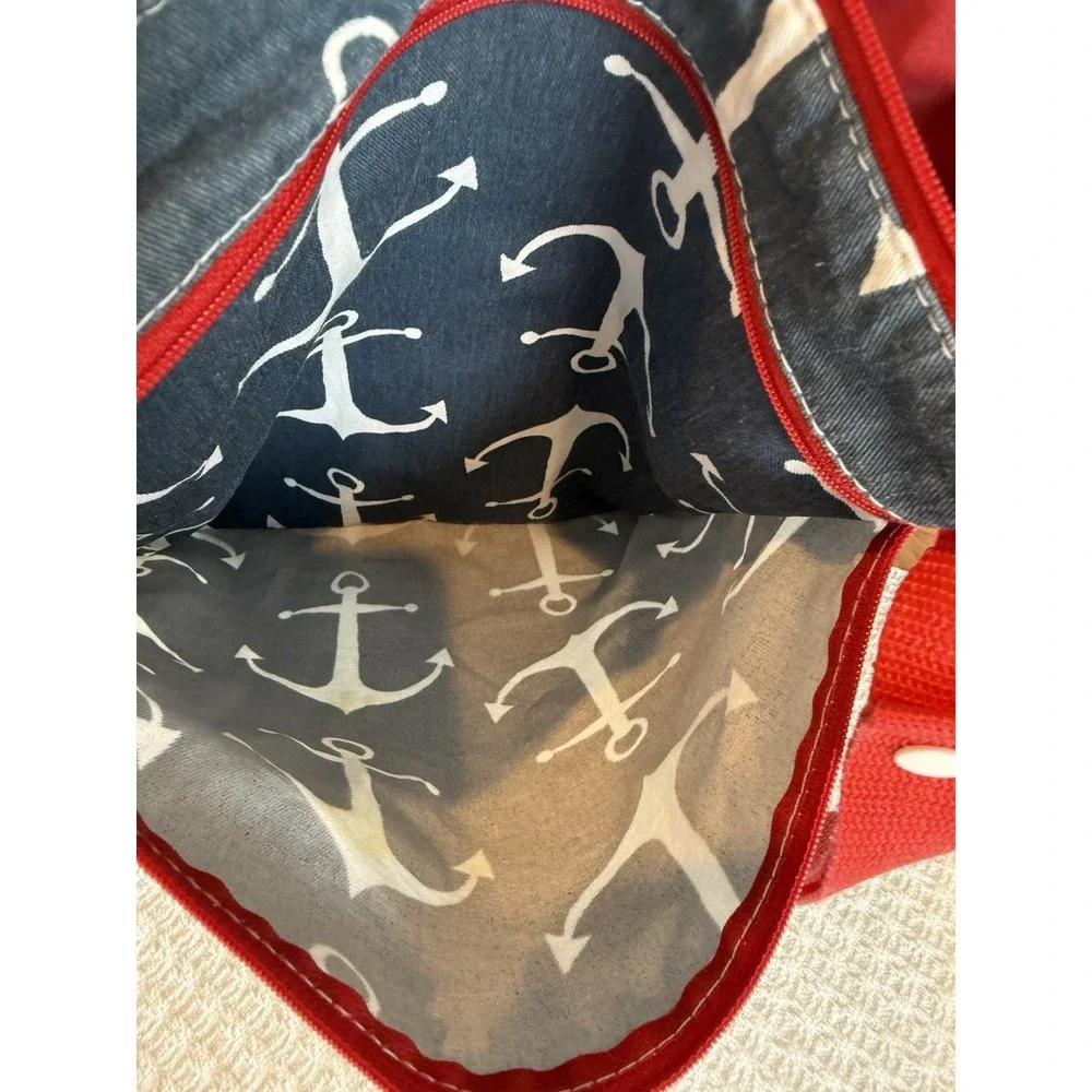 Planet Wise Diaper Wet/Dry Bag Large 2 Zipper Pockets Red/White/Blue Anchors